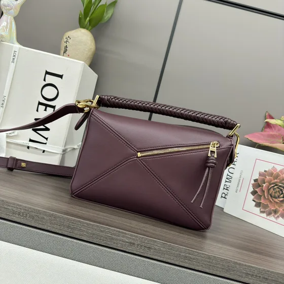 Loewe Puzzle Bag Small Braided Handle Dark Borgoña Crossbody