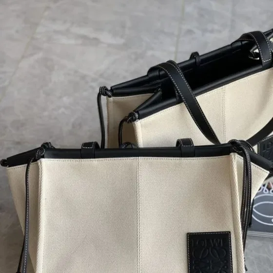 Loewe Cushion Tote Beige Black Tote Bag