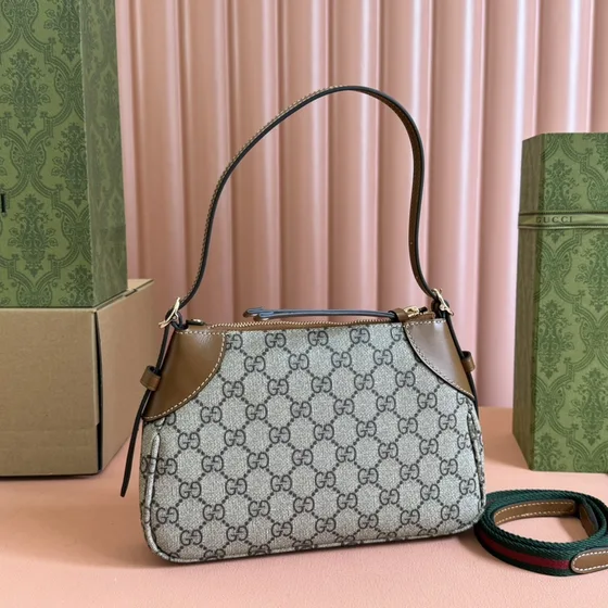 Gucci Gg Emblem Small Shoulder Bag Beige Brown Shoulder Bag