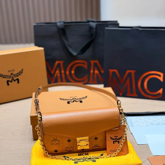 MCM Millie Visetos Crossbody Bag Cognac Crossbody