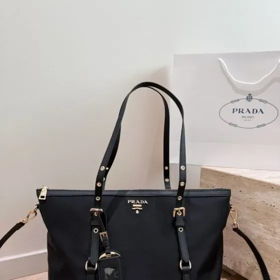 Prada Nylon Tote Bag With Shoulder Strap Black Tote Bag