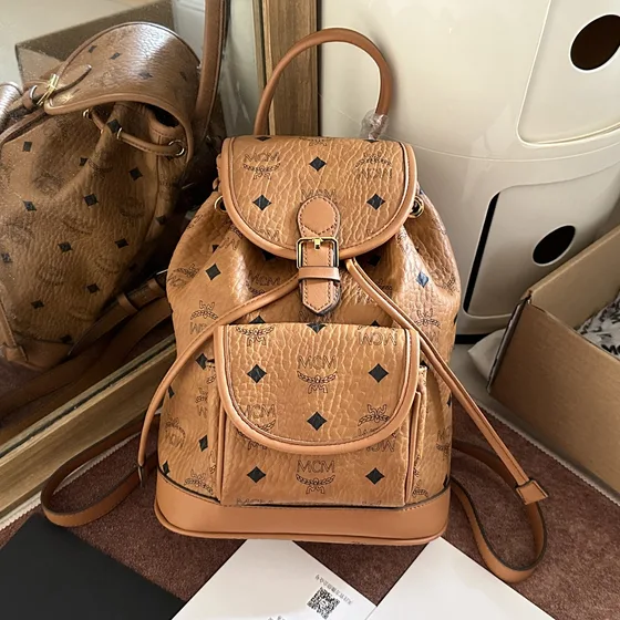 MCM Aren Visetos Drawstring Mochila Cognac Mochila