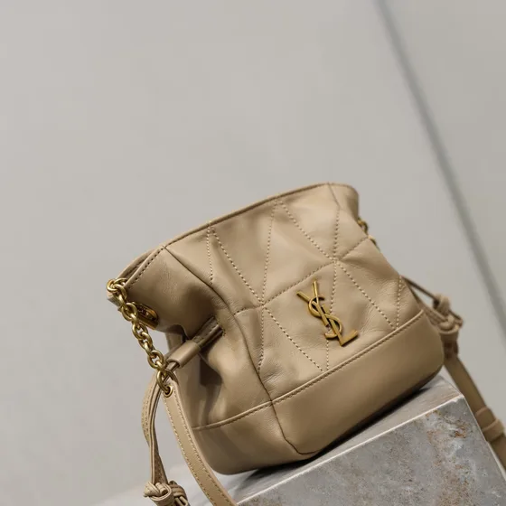 YSL Jamie 4.3 Mini Drawstring Bucket Bag Beige Crossbody