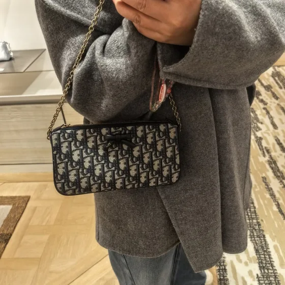 Dior Dior Oblique Romantique Estuche With Chain Beige And Negro Bolso bandolera