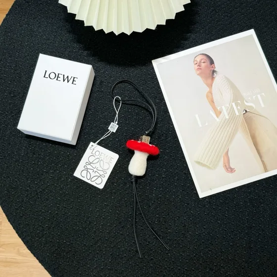 Loewe Mushroom Felt Charm Red White Pouch