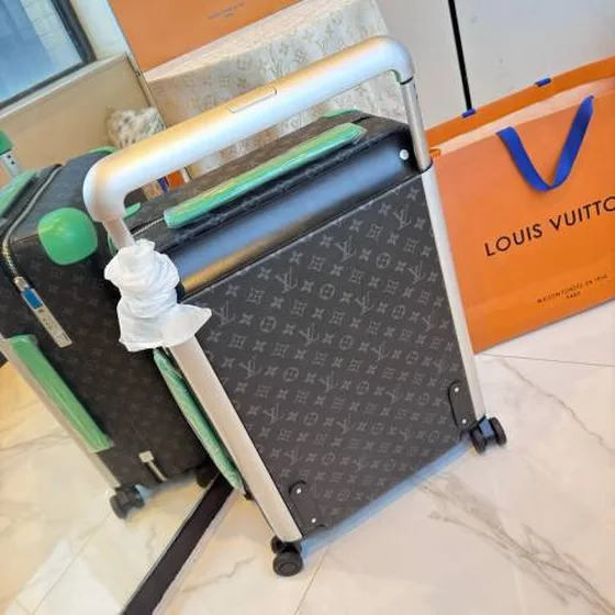 Louis Vuitton suitcase Black Monogram with green trim travel
