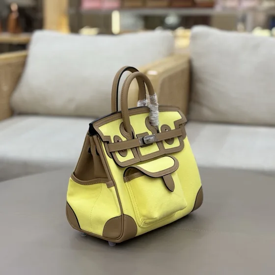 Hermes Birkin 25 Cargo Lime Yellow Etoupe Brown 25cm Top Handle
