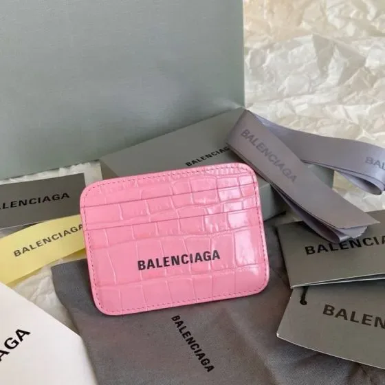 Balenciaga Cash Card Holder Crocodile Embossed Pink Card Holder