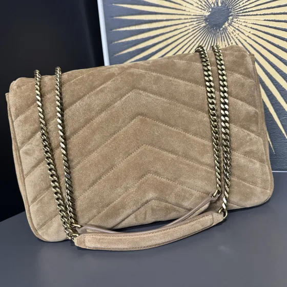 YSL Cassandre Matelassé Chevron Ruskind Envelope Bag Beige Skuldertaske
