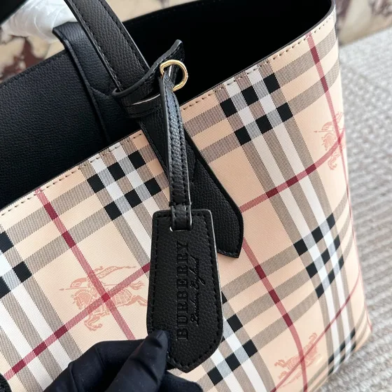 Burberry Haymarket Check Tote Bege/Briar Marrom Bolsa tote