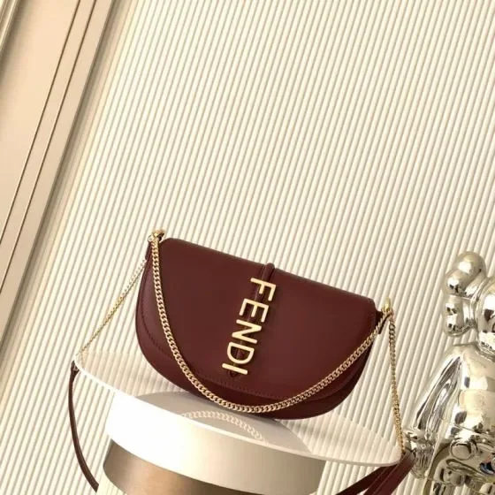 Fendi Fendigraphy Mini Chain Bag Burgundy Crossbody