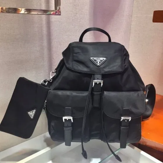 Prada Re-Nylon Medium Backpack With Pouch Black Backpack