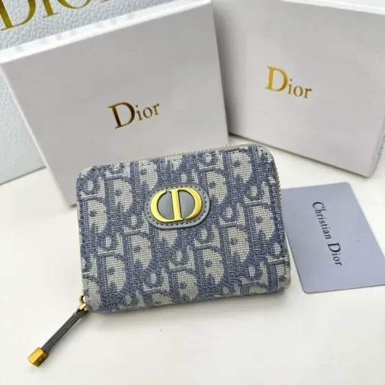 Dior 30 Montaigne Compact Zipped Wallet Gray Wallet