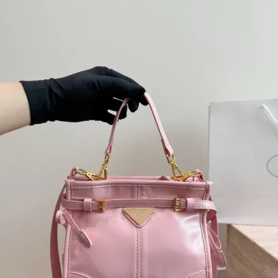 Prada Patent Leather Mini Top Handle Bag With Strap Pink Top Handle
