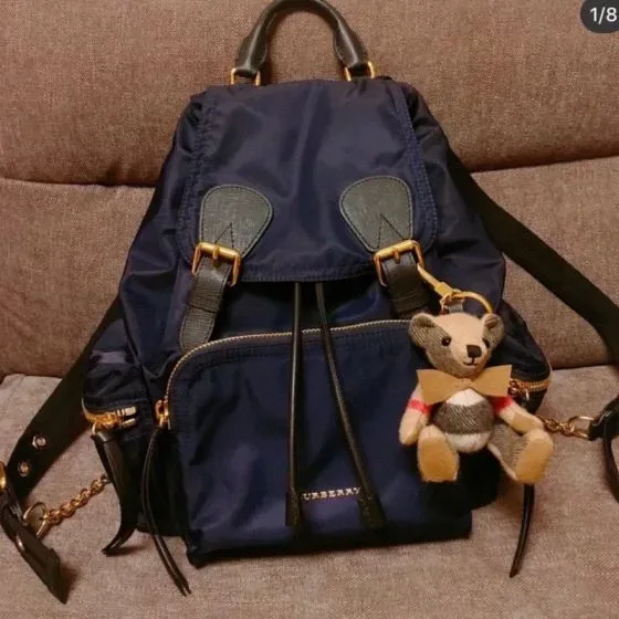 Burberry The Medium Rucksack In Technical Nylon And Leather Navy Blue Backpack