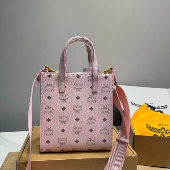MCM Aren Visetos Henkel Shopper Tote Mini Rosa Shoppertasche