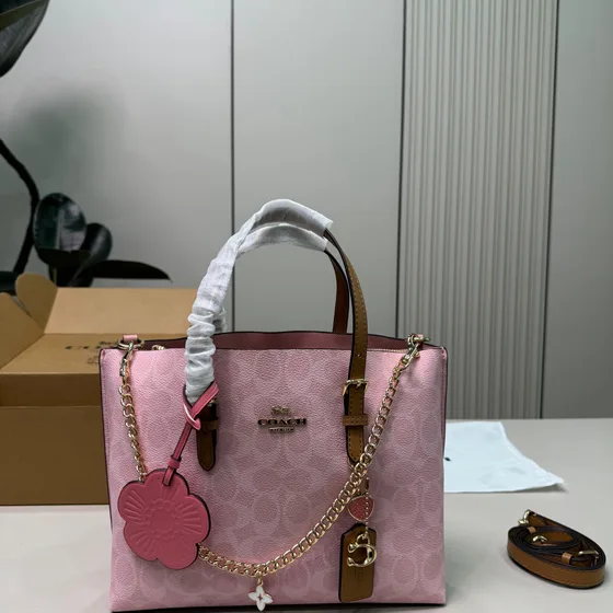 Coach Mollie Tote 25 In Signature Canvas Powder Pink Tote Bag