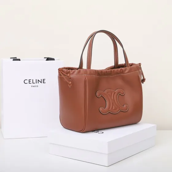 Celine Cuir Triomphe Cabas Drawstring Bag Brown Tote Bag