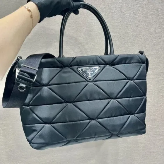 Prada Re-Nylon Padded Quilted Top Handle Bag Black Top Handle