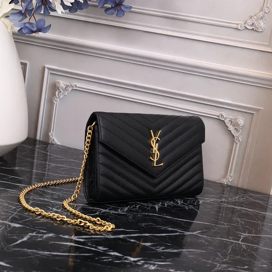 YSL Cassandre Envelope Chain Tegnebog Sort Woc