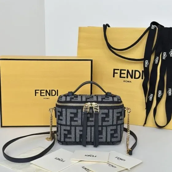 Fendi Ff Jacquard Vanity Case Dark Blue Grey Crossbody