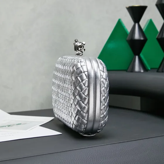 Bottega Veneta Intreccio Knot Clutch Silver Clutch