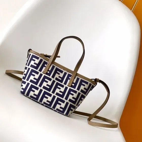 Fendi Mini Roll Tote Bag White Navy Tote Bag