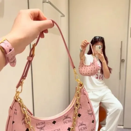 MCM Aren Hobo Bag Pink Hobo
