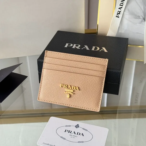 Prada Saffiano Leather Card Holder Beige Card Holder