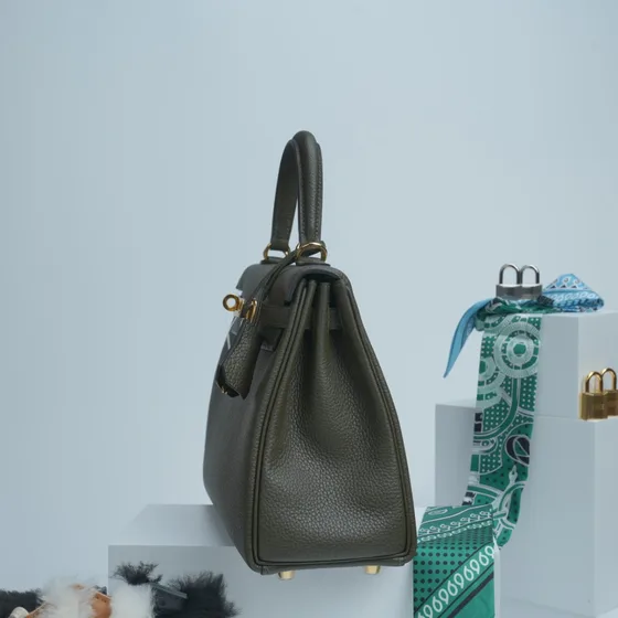 Hermes Kelly 25 Vert De Gris 25cm Topphandtag