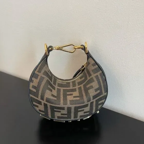 Fendi Fendigraphy Mini Hobo Charm Bag Brown Hobo