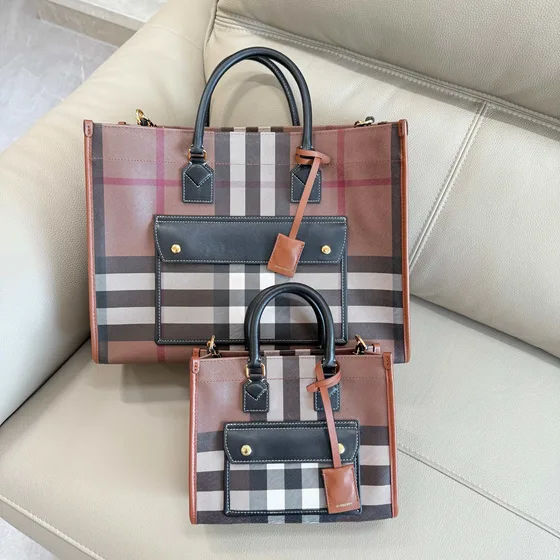 Burberry Freya Tote Birch Marrone Check Borsa tote