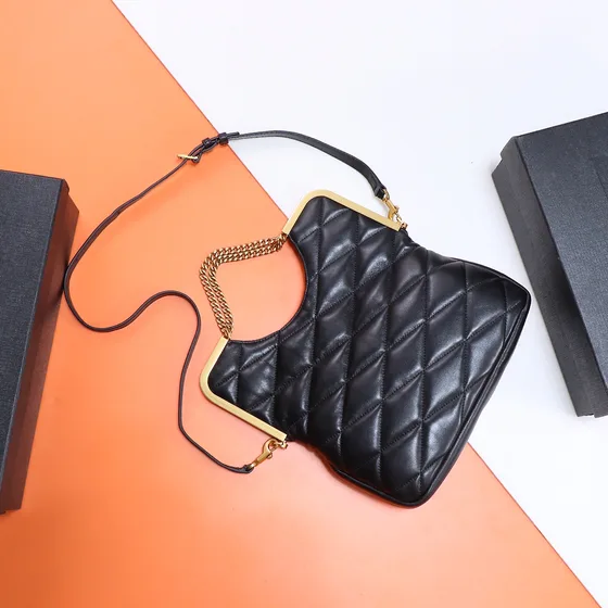YSL Quilted Peau d’agneau Clasp Sac épaule Noir Sac épaule