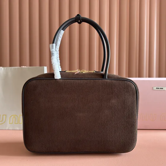 Miu Miu Corduroy Top Handle Bag Brown Top Handle