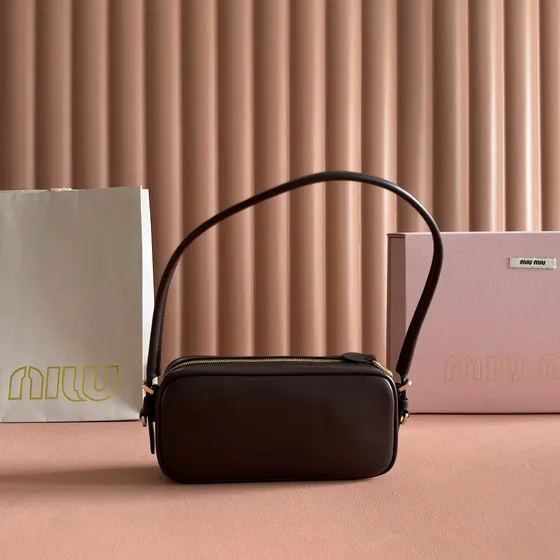 Miu Miu Embossed Logo Leather Shoulder Bag Dark Brown Shoulder Bag