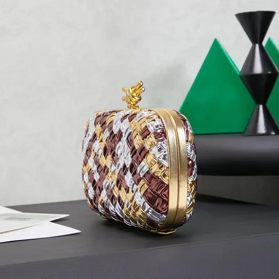 Bottega Veneta Intreccio Knot Minaudiere Clutch Multicolor Metallic Clutch