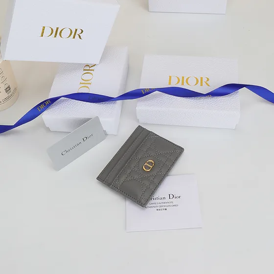 Dior Caro Freesia Card Holder Gray Card Holder