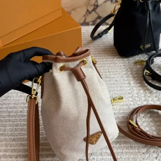 Prada Re-Edition 1978 Mini Bucket Bag Beige Brown Bucket Bag