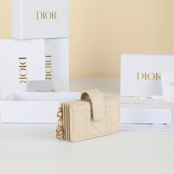 Dior Lady Dior 5-Gusset Card Holder Cream White Card Holder