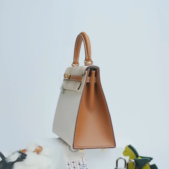 Hermes Kelly Creme Hvid With Brun Accents Tophåndtag