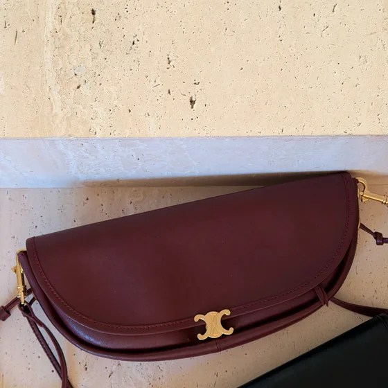 Celine Besace Triomphe Burgundy Shoulder Bag