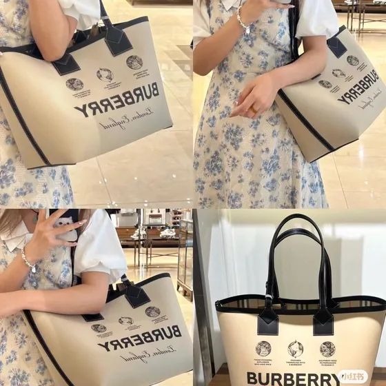 Burberry Medium Logo Graphic Doek Tote tas Wit/Zwart Tote tas