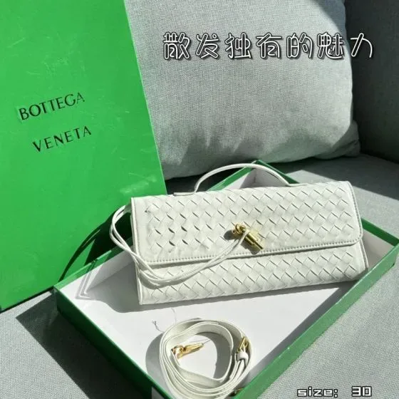 Bottega Veneta Long Clutch With Handle And Strap White 30cm Crossbody