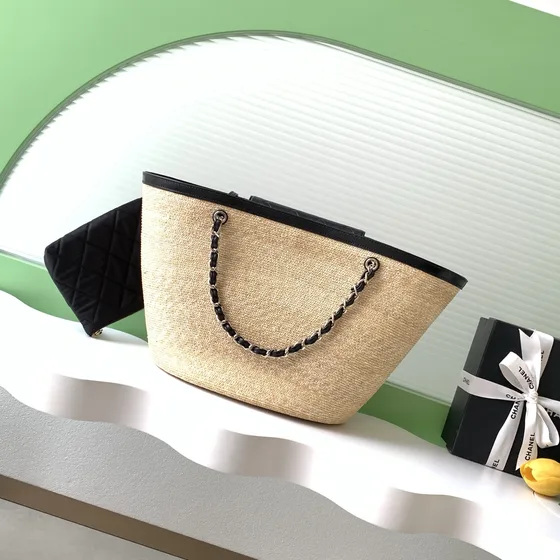 Chanel Straw Tote Бежевый/Чёрный Сумка-шоппер