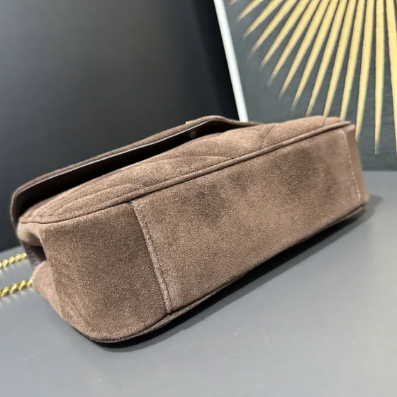 YSL Cassandre Envelope Chain Bag Taupe Marron Daim Sac épaule