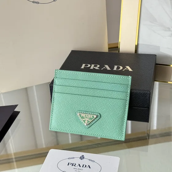 Prada Saffiano Triangle Logo Card Holder Mint Grøn Card Holder