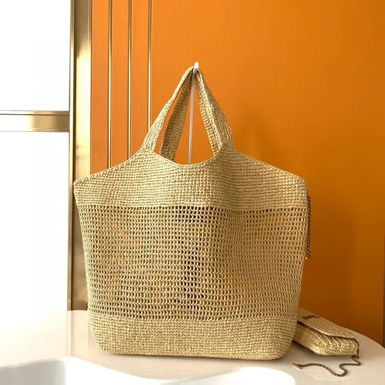 YSL Icare Raffia Tote Bag بيج Tote Bag