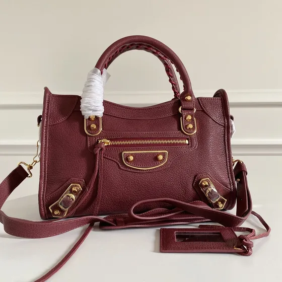 Balenciaga Metallic Edge City Mini Burgund Topphandtag