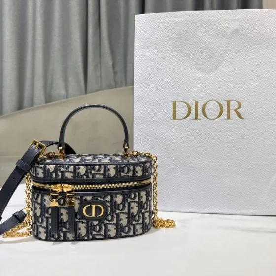 Dior 30 Montaigne Mini Vanity Case Beige And Blue Top Handle
