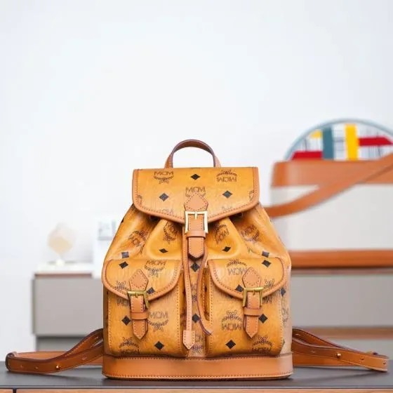 MCM Aren Visetos Flap Backpack Cognac Backpack